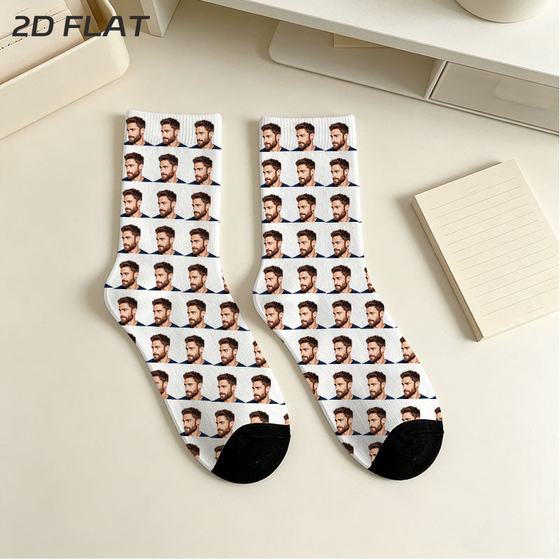 Men's Portrait-Print Socks | Black & White — detail view