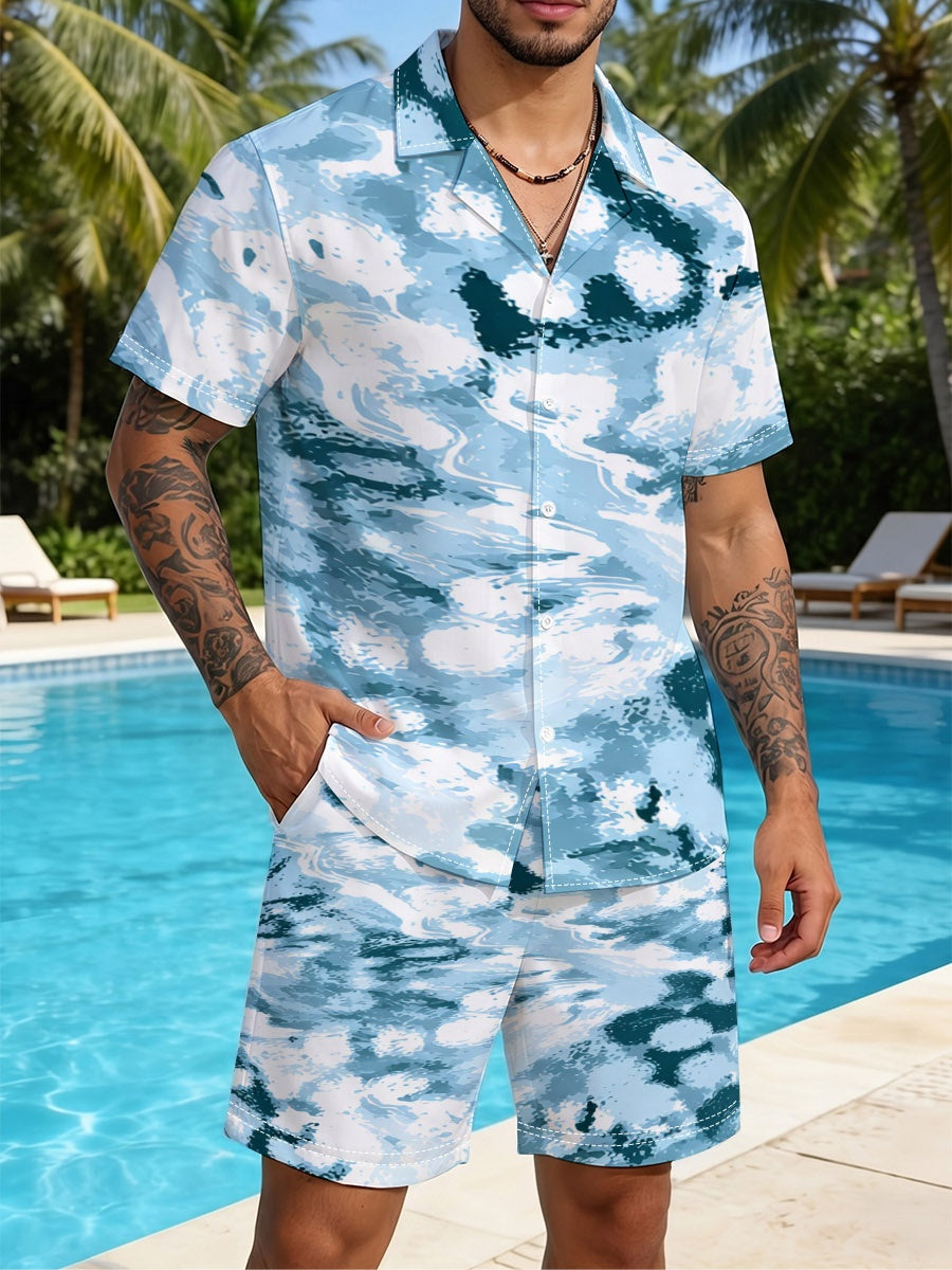 Men's All-Over Print Stretch Shirt & Shorts Set | 120 GSM — product view