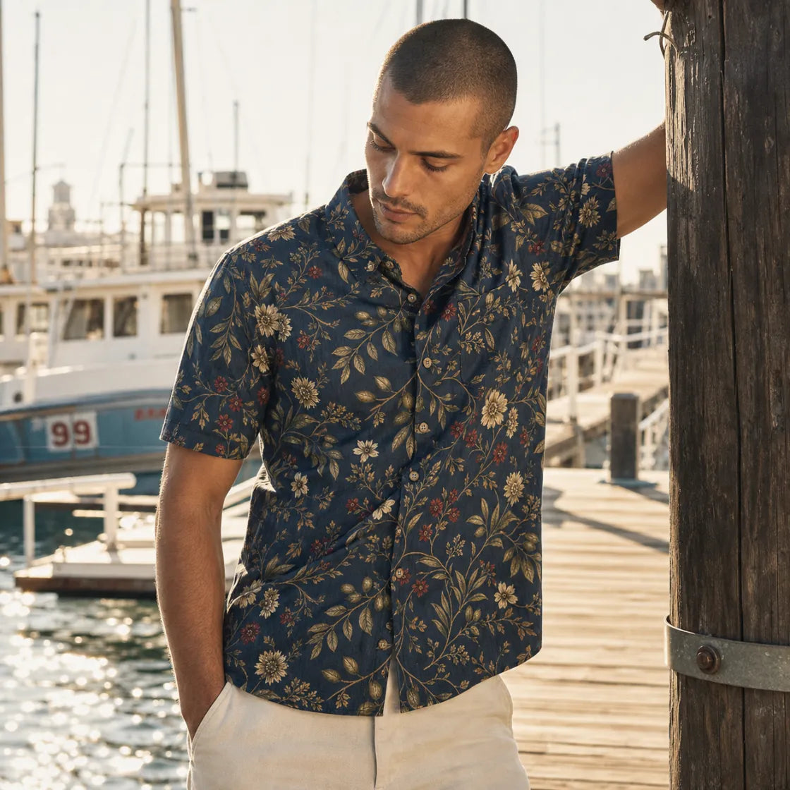 All-Over Print Men's Breathable Shirt|140GSM Slub Cotton - example print 1