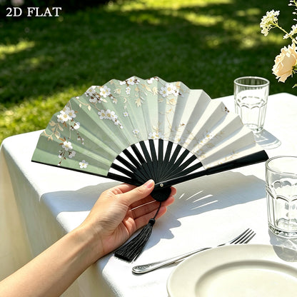 Double-Sided Folding Fan with Tassel | Black Ribs - example print 1