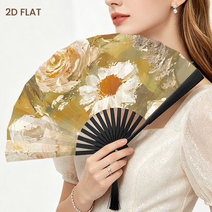 Double-Sided Folding Fan with Tassel | Black Ribs - example print 5
