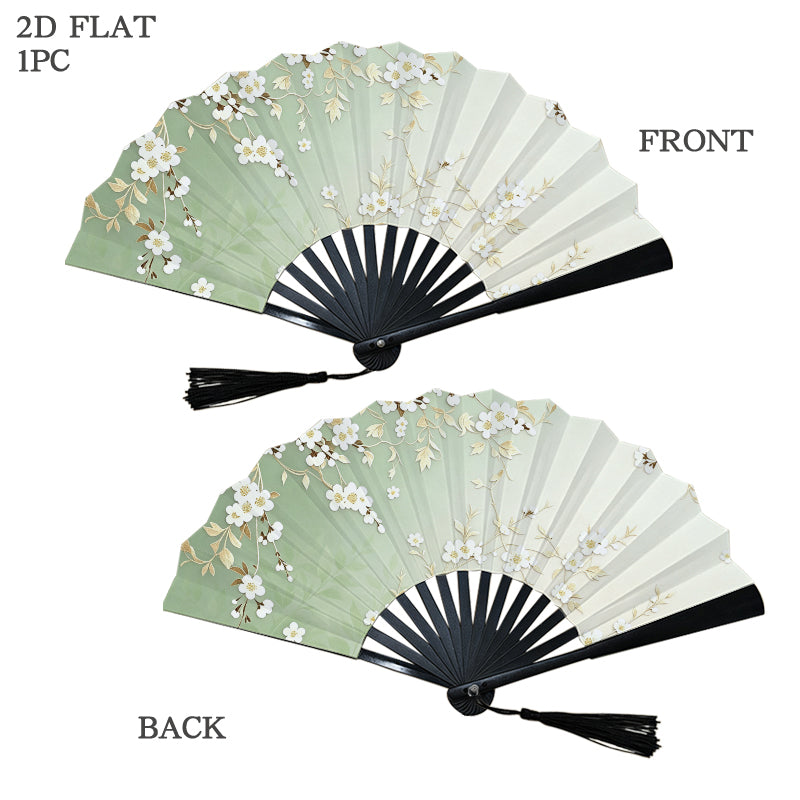 Double-Sided Folding Fan with Tassel | Black Ribs - example print 2