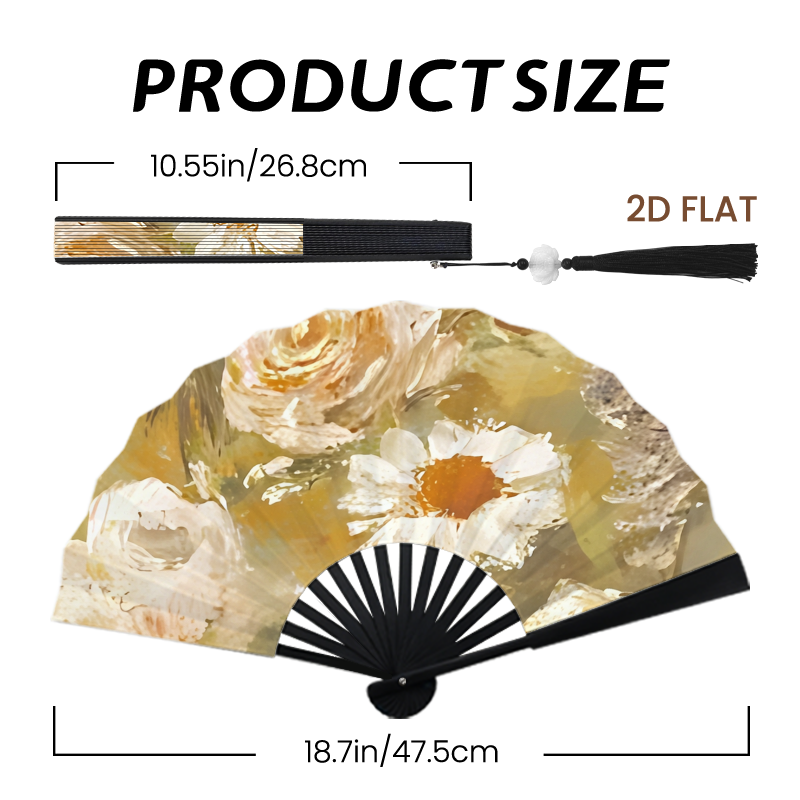 Double-Sided Folding Fan with Tassel | Black Ribs - example print 7