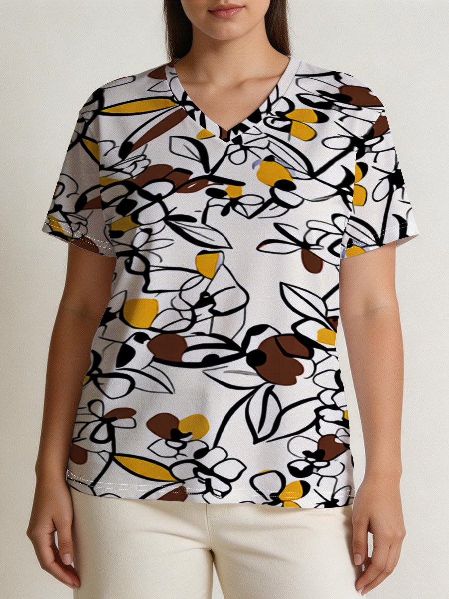 Women's Plus-Size All-Over Print Mesh V-Neck T-Shirt | 140 GSM — product view
