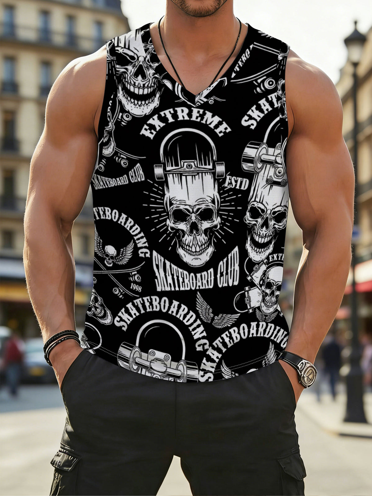 Men's All-Over Print Mesh V-Neck Tank Top | 140 GSM — product view