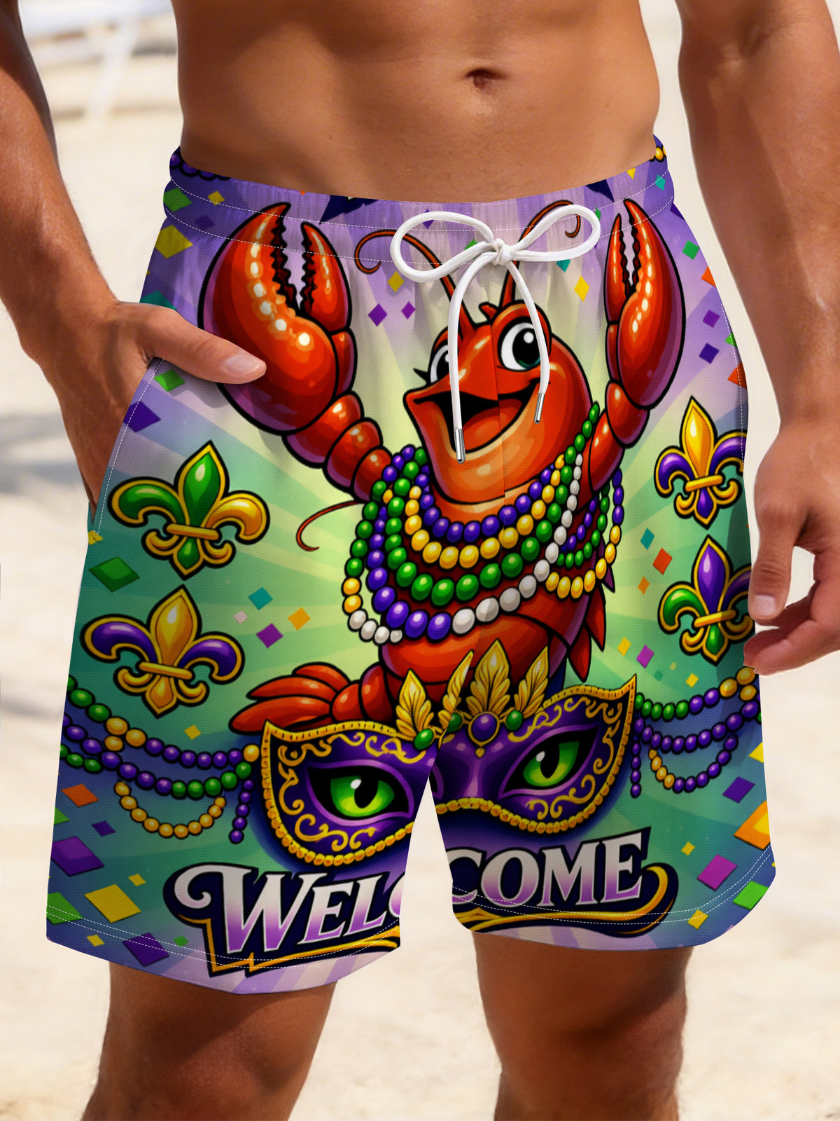 Men's Plus-Size All-Over Print Stretch Beach Shorts — product view