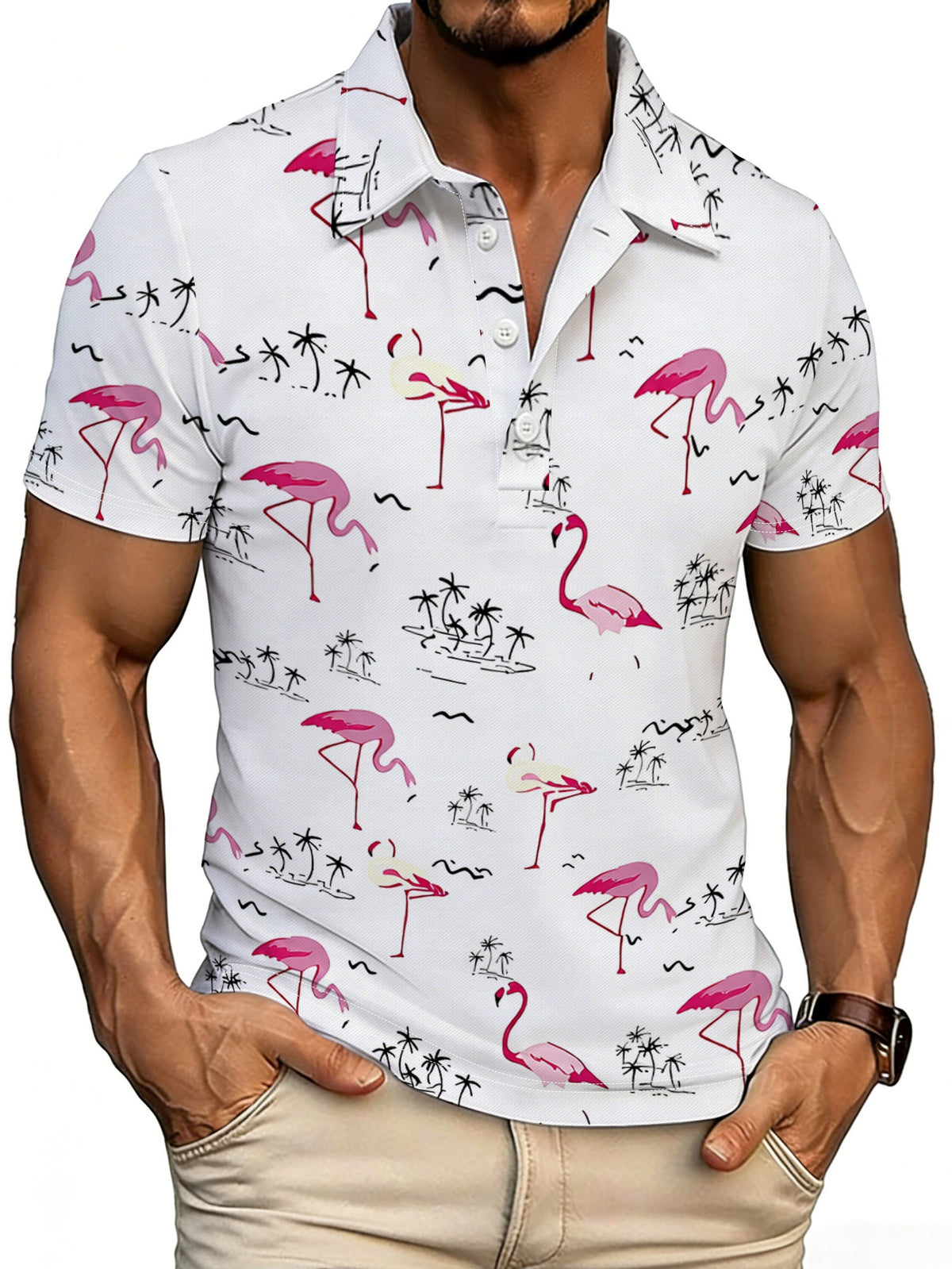 Men's Plus-Size All-Over Print Button Polo Shirt — product view