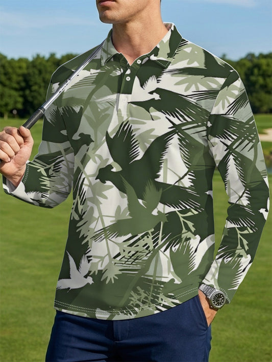 Men's Plus-Size All-Over Print Long-Sleeve Polo Shirt — product view