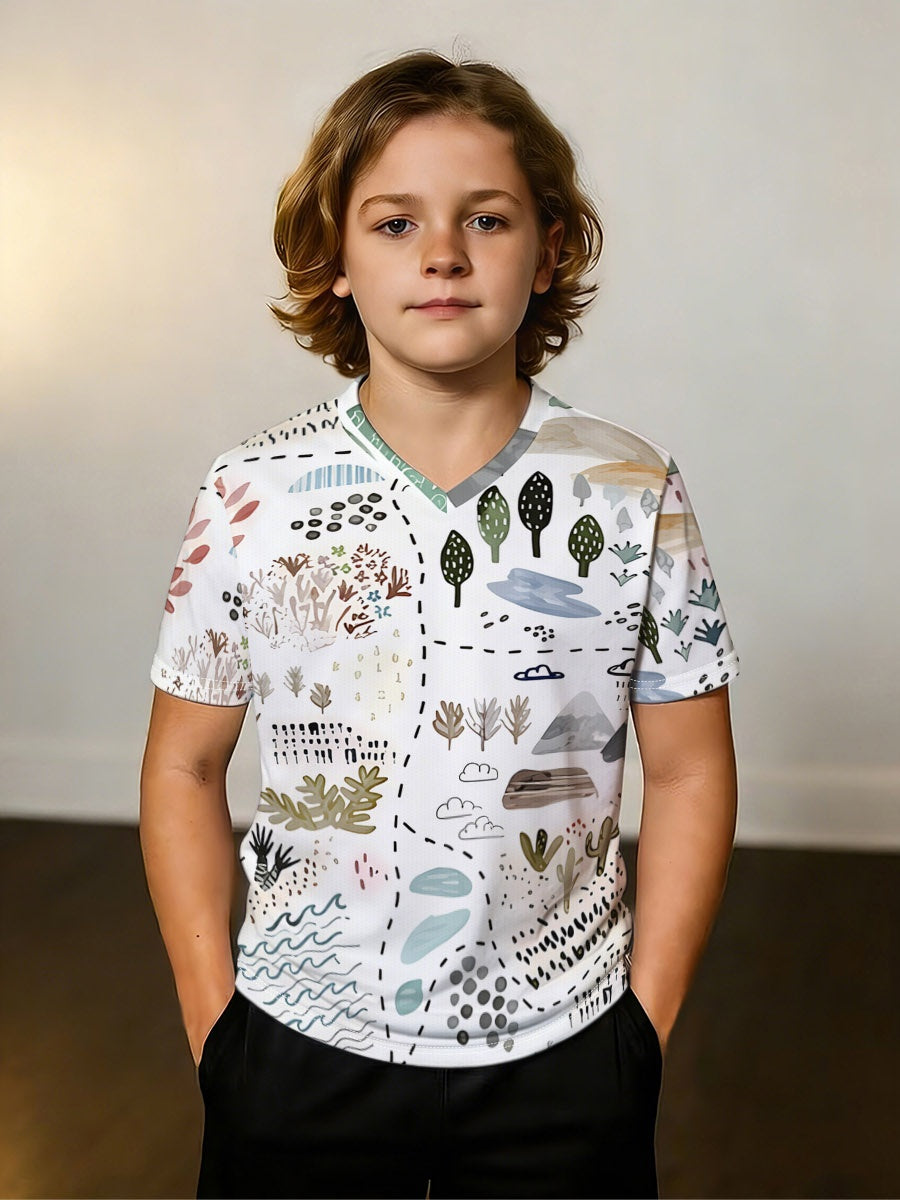 Boys' All-Over Print Mesh V-Neck T-Shirt | 150 GSM — product view