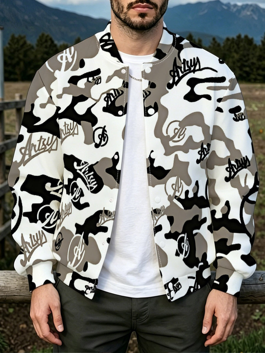 Men's All-Over Print Button Baseball Jacket | 200 GSM — product view