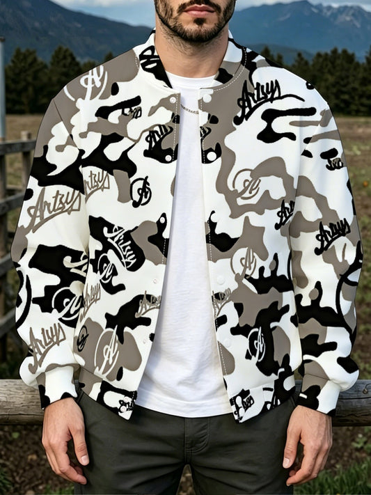 Men's All-Over Print Button Baseball Jacket | 200 GSM — product view