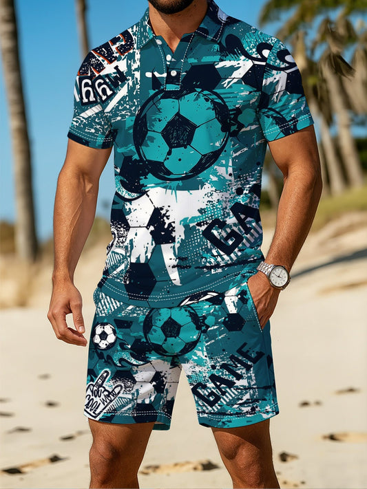 Men's All-Over Print Button Polo & Beach Shorts Set — product view