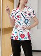 Women's All-Over Print Pocket Scrub Top | 180 GSM — product view