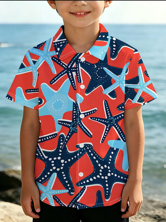 Boys' All-Over Print Cuban-Collar Shirt | 120 GSM — product view