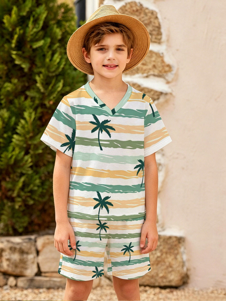 Boys' All-Over Print V-Neck T-Shirt & Shorts Set | 180 GSM — product view