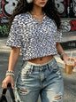 Women's Plus-Size All-Over Print Cropped V-Neck T-Shirt | 150 GSM — product view