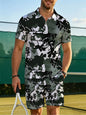 Men's Plus-Size All-Over Print Zip Polo & Shorts Set — product view