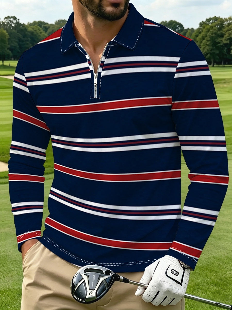 Men's All-Over Print Long-Sleeve Zip Polo Shirt | 180 GSM — product view